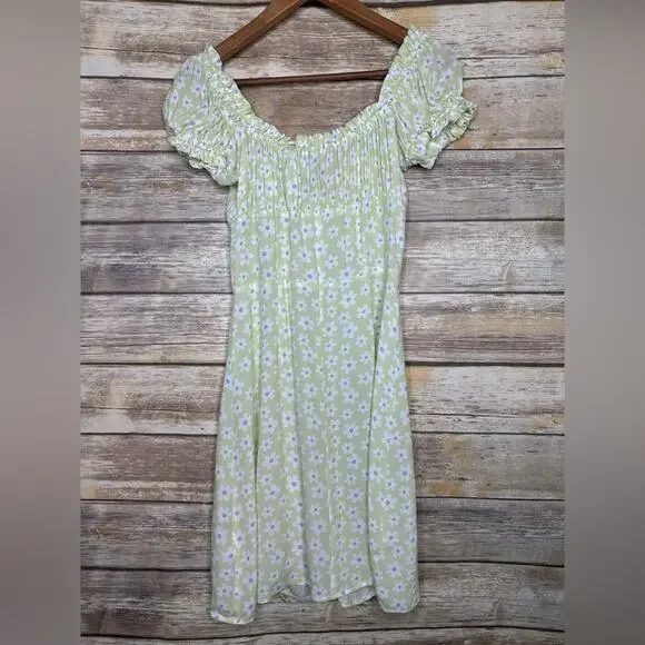 With Jean Isabella Daisy Dress M green pretty mini floral button front - Picture 4 of 8